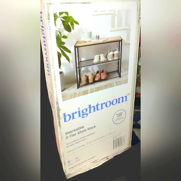 ☆NIB☆3 Tier "BRIGHTROOM" Large Multi-Use black metal Shoe Rack Natural Wood Top☆ - Picture 5 of 13